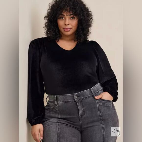 NWT Torrid Stretch Velvet V-Neck Balloon Slv Long Sleeve Bodysuit Sz 2X (18-20) - Picture 4 of 16